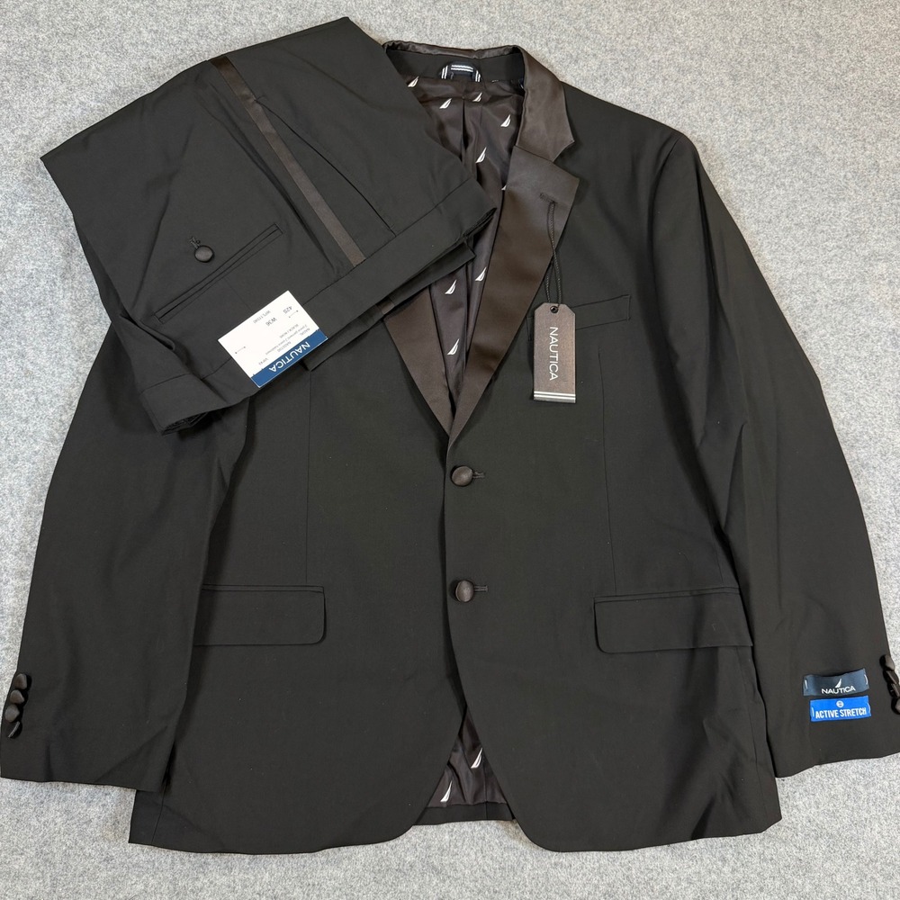 Nautica Nadal Mens Black Tuxedo Suit 42S W36 Modern Fit Active Stretch NAS5T00